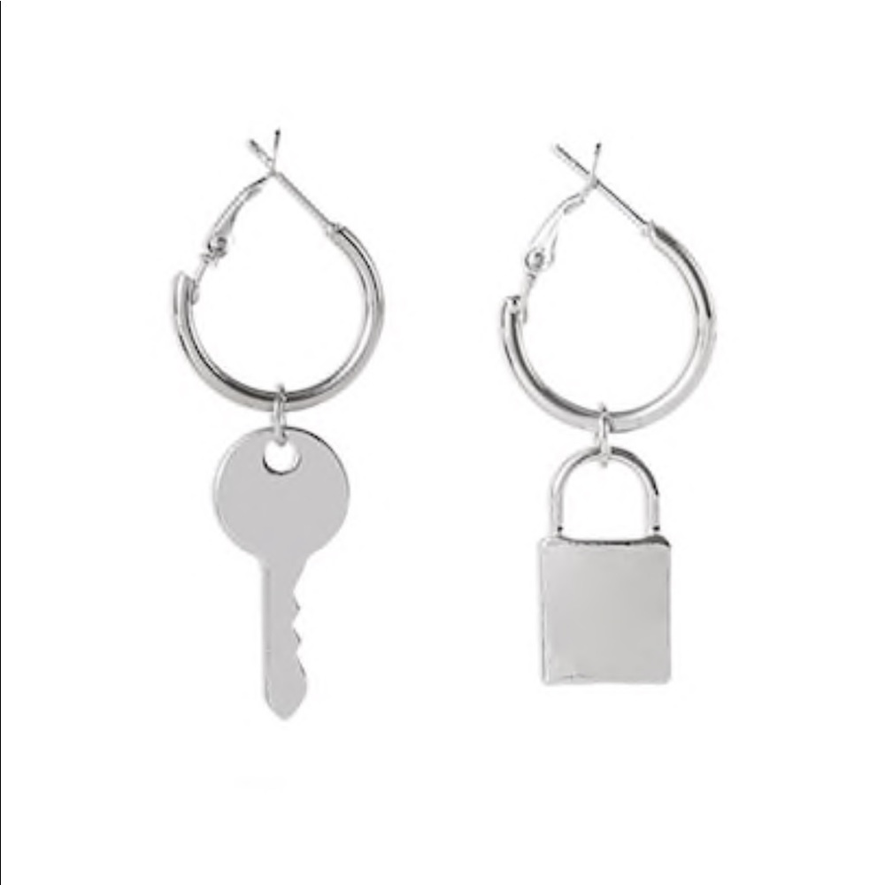 New lock and key earrings hoops small - Picture 1 of 3